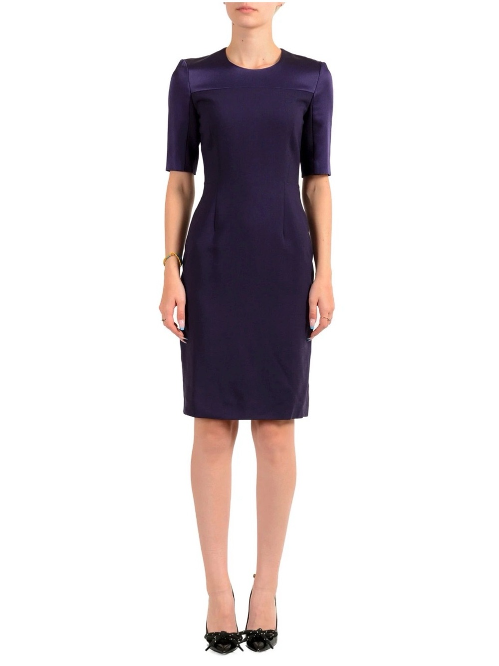 Hugo Boss “Danufa" Purple Wool Short Sleeves Pencil Dress